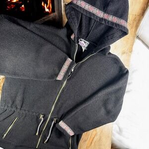 Vintage Summit Dog Fleece Jacket Women XL Full Zip‎ Hoodie Floral Trim Black